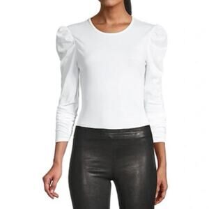 NWOT Rebecca Taylor Ruched Puffed-Sleeve Long Sleeve Top in White SZ XS